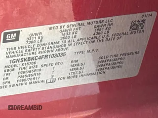 2015 Chevrolet Tahoe LT z VIN 1GNSKBKC4FR103035, wystawiony jako Copart lot #60753305 z przebiegiem 226 136 mil mil oraz Czysty tytuł • Clean title. Historia ofert i sprzedaży dostępna na DreamBid. Obrazek 10.