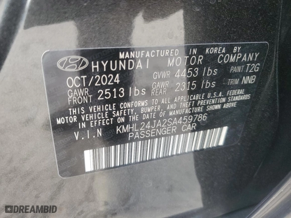 2025 Hyundai Sonata SE with VIN KMHL24JA2SA459786, listed as a Copart auction lot 48372025 with 2,656 mi miles and Salvage Title. Bid and sale history available at carsss.com. Image 15.