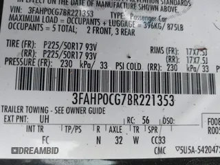 2011 Ford Fusion SEL with VIN 3FAHP0CG7BR221353, listed as a IAAI auction lot 41174122 with 152,766 mi miles. Bid and sale history available at carsss.com. Image 9.