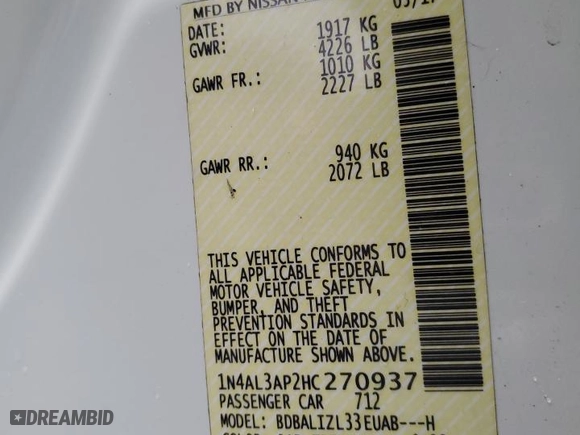 2017 Nissan Altima 2.5 SR with VIN 1N4AL3AP2HC270937, listed as a Copart auction lot 48416365 with 119,549 mi miles and Salvage Title. Bid and sale history available at carsss.com. Image 12.