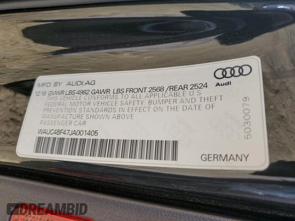 2018 Audi S4 Prestige with VIN WAUC4BF47JA001405, listed as a Copart auction lot 74313694 with 94,419 mi miles and Salvage Title. Bid and sale history available at carsss.com. Image 12.