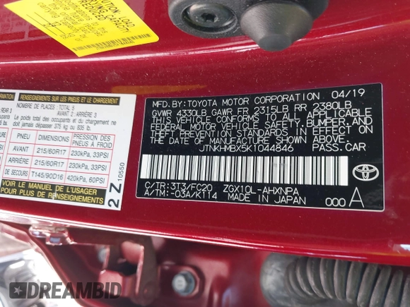 2019 Toyota C-HR XLE with VIN JTNKHMBX5K1044846, listed as a IAAI auction lot 41670614 with 52,374 mi miles. Bid and sale history available at carsss.com. Image 9.