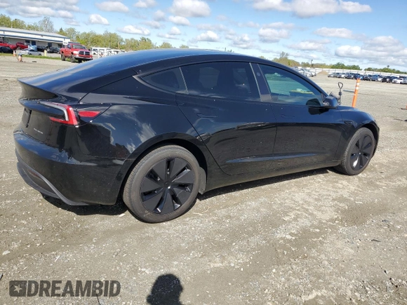 2025 Tesla Model 3 Long Range with VIN 5YJ3E1EB9SF875516, listed as a Copart auction lot 51450515 with 3,672 mi miles and Salvage Title. Bid and sale history available at DreamBid. Image 3.