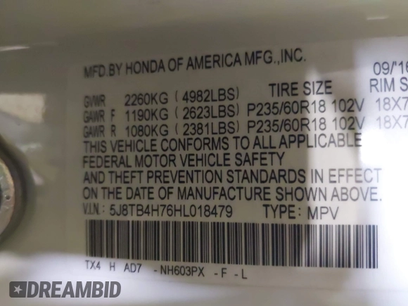 2017 Acura RDX Advance with VIN 5J8TB4H76HL018479, listed as a IAAI auction lot 42368988 with 50,713 mi miles and . Bid and sale history available at DreamBid. Image 9.