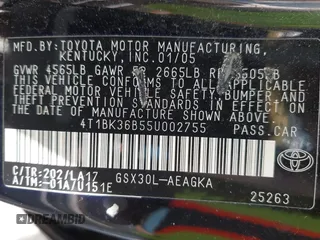 2005 Toyota Avalon XL with VIN 4T1BK36B55U002755, listed as a IAAI auction lot 42234170 with 290,587 mi miles and . Bid and sale history available at DreamBid. Image 9.