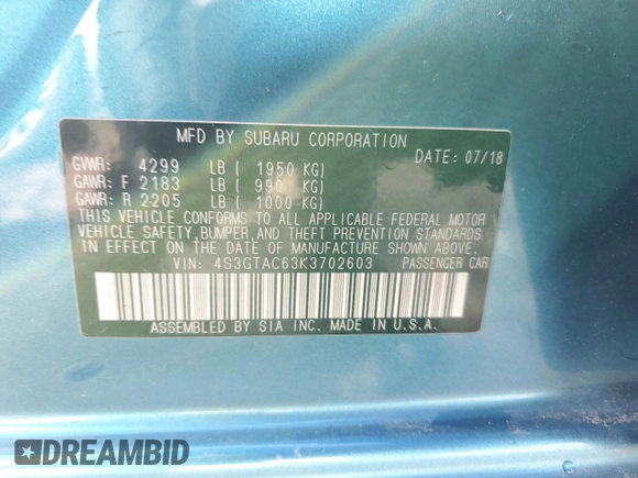 2019 Subaru Impreza Premium with VIN 4S3GTAC63K3702603, listed as a Copart auction lot 48428615 with 79,004 mi miles and Salvage Title. Bid and sale history available at DreamBid. Image 12.