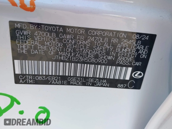 2024 Lexus IS 350 F Sport z VIN JTHBZ1B23R5080900, wystawiony jako IAAI lot #41435528 z przebiegiem 4 239 mil mil oraz . Historia ofert i sprzedaży dostępna na DreamBid. Obrazek 9.