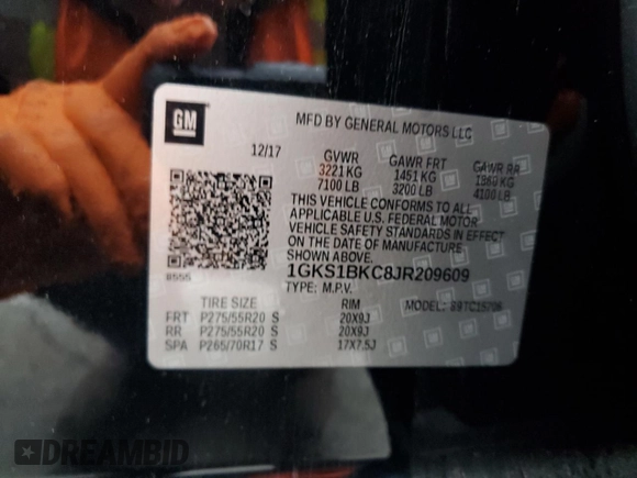 2018 GMC Yukon SLT with VIN 1GKS1BKC8JR209609, listed as a Copart auction lot 43723185 with 178,527 mi miles and Salvage Title. Bid and sale history available at carsss.com. Image 12.