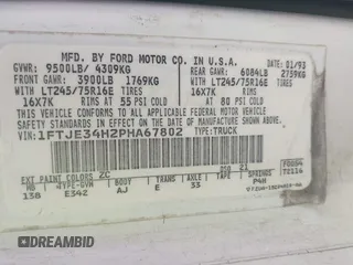 1993 Ford Econoline Cargo with VIN 1FTJE34H2PHA67802, listed as a IAAI auction lot 42127936 with 263,379 mi miles and . Bid and sale history available at DreamBid. Image 9.