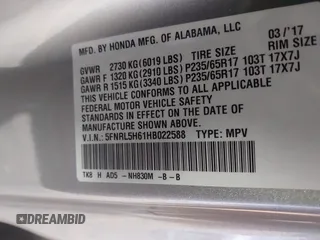2017 Honda Odyssey EX-L with VIN 5FNRL5H61HB022588, listed as a IAAI auction lot 41716336 with 34,079 mi miles and . Bid and sale history available at DreamBid. Image 9.