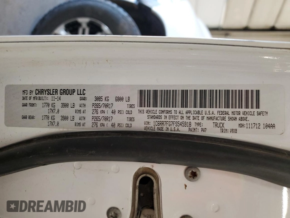 2015 Ram 1500 Tradesman with VIN 1C6RR7FG7FS545918, listed as a Copart auction lot 52865785 with 152,318 mi miles and Salvage title. Bid and sale history available at DreamBid. Image 12.