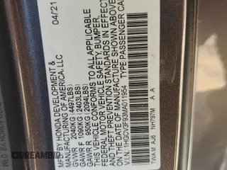 2021 Honda Accord Touring with VIN 1HGCV3F93MA011954, listed as a Copart auction lot 55609955 with 96,638 mi miles and Salvage title. Bid and sale history available at DreamBid. Image 13.