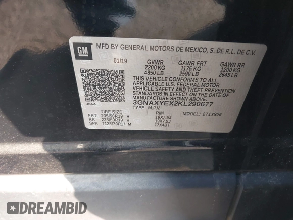 2019 Chevrolet Equinox Premier with VIN 3GNAXYEX2KL290677, listed as a IAAI auction lot 41445288 with 32,503 mi miles. Bid and sale history available at carsss.com. Image 9.