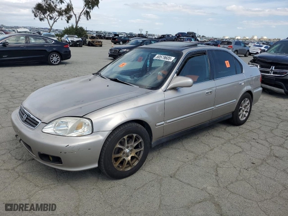 2000 Honda Civic EX with VIN 1HGEJ8644YL002969, listed as a Copart auction lot 50579605 with 301,229 mi miles and Salvage Title. Bid and sale history available at carsss.com. Image 1.