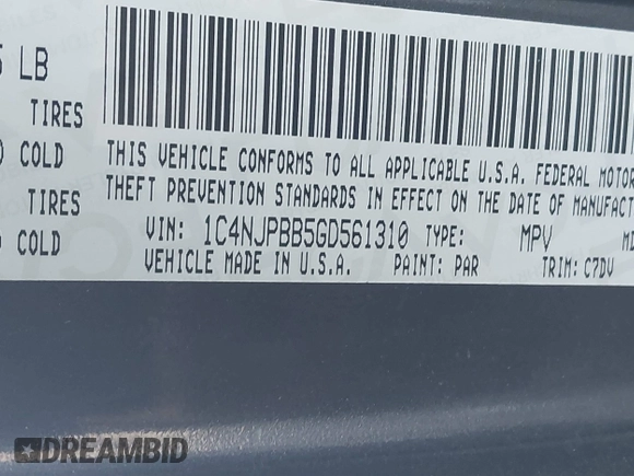 2016 Jeep Patriot Sport with VIN 1C4NJPBB5GD561310, listed as a IAAI auction lot 41502009 with 115,017 mi miles and . Bid and sale history available at carsss.com. Image 9.