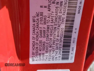 2023 Honda Civic Sedan EX with VIN 2HGFE1F76PH323255, listed as a Copart auction lot 46694425 with 25,455 mi miles and Salvage Title. Bid and sale history available at carsss.com. Image 12.