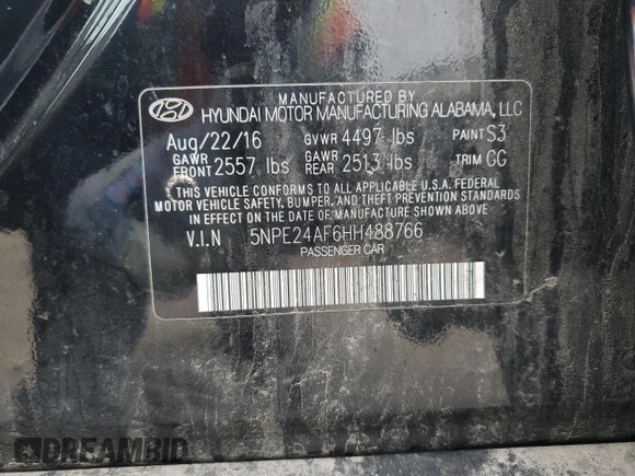 2017 Hyundai Sonata 2.4L with VIN 5NPE24AF6HH488766, listed as a Copart auction lot 55162855 with 134,099 mi miles and Clean Title. Bid and sale history available at DreamBid. Image 13.