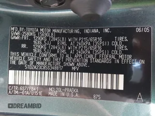 2005 Toyota Sienna CE with VIN 5TDZA23C85S348817, listed as a IAAI auction lot 42066191 with 88,923 mi miles. Bid and sale history available at carsss.com. Image 9.