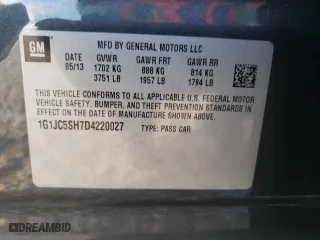 2013 Chevrolet Sonic LT with VIN 1G1JC5SH7D4220027, listed as a Copart auction lot 49163254 with 92,392 mi miles and Salvage Title. Bid and sale history available at carsss.com. Image 10.
