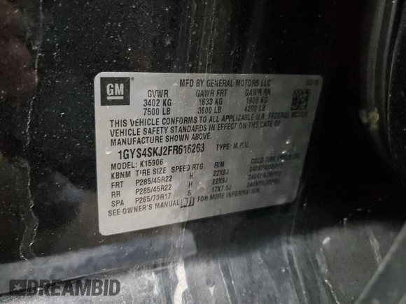 2015 Cadillac Escalade ESV Luxury z VIN 1GYS4SKJ2FR616263, wystawiony jako Copart lot #50350675 z przebiegiem 160 317 mil mil oraz Szkoda całkowita • Salvage title. Historia ofert i sprzedaży dostępna na DreamBid. Obrazek 16.