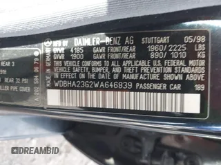 1998 Mercedes-Benz C 230/260/280/320 with VIN WDBHA23G2WA646839, listed as a IAAI auction lot 41983171 with 176,887 mi miles and . Bid and sale history available at carsss.com. Image 9.