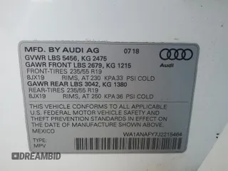 2018 Audi Q5 Premium z VIN WA1ANAFY7J2215464, wystawiony jako Copart lot #60310235 z przebiegiem 220 216 mil mil oraz Czysty tytuł • Clean title. Historia ofert i sprzedaży dostępna na DreamBid. Obrazek 13.