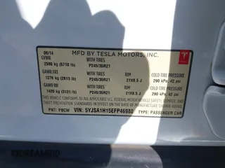 2014 Tesla Model S 60 with VIN 5YJSA1H15EFP46980, listed as a IAAI auction lot 41583672 with 61,080 mi miles and . Bid and sale history available at DreamBid. Image 8.