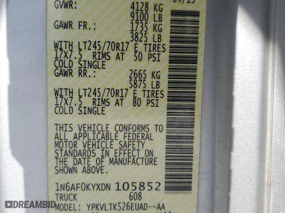 2013 Nissan NV SV with VIN 1N6AF0KYXDN105852, listed as a Copart auction lot 87751545 with NaN miles and Clean Title. Bid and sale history available at carsss.com. Image 13.