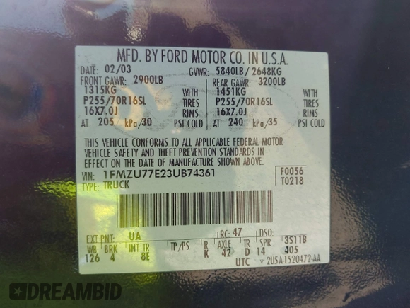 2003 Ford Explorer Sport Trac XLS z VIN 1FMZU77E23UB74361, wystawiony jako IAAI lot #42305659 z przebiegiem 193 291 mil mil oraz . Historia ofert i sprzedaży dostępna na DreamBid. Obrazek 9.