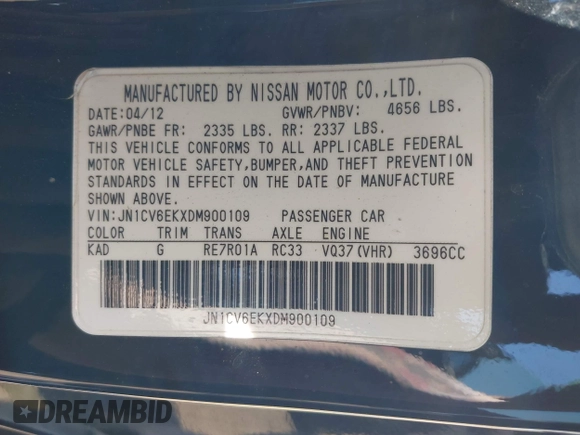 2013 Infiniti G37 IPL with VIN JN1CV6EKXDM900109, listed as a IAAI auction lot 42018484 with 80,648 mi miles and . Bid and sale history available at DreamBid. Image 9.