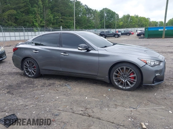 2021 Infiniti Q50 Red Sport 400 with VIN JN1FV7DR2MM880505, listed as a IAAI auction lot 42377058 with 59,618 mi miles and . Bid and sale history available at DreamBid. Image 13.