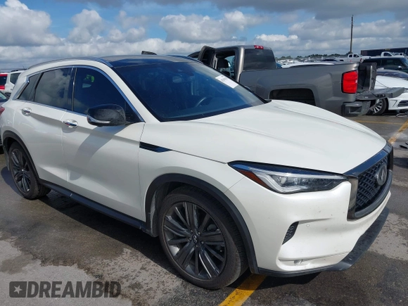 2020 Infiniti QX50 Luxe with VIN 3PCAJ5M14LF116289, listed as a IAAI auction lot 42519638 with 54,022 mi miles and . Bid and sale history available at DreamBid. Image 1.