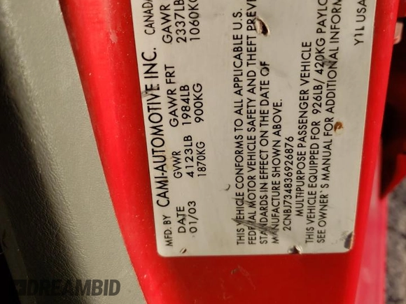 2003 Chevrolet Tracker ZR2 z VIN 2CNBJ734836926876, wystawiony jako Copart lot #83849804 z przebiegiem 198 674 mil mil oraz Szkoda całkowita • Salvage title. Historia ofert i sprzedaży dostępna na DreamBid. Obrazek 15.