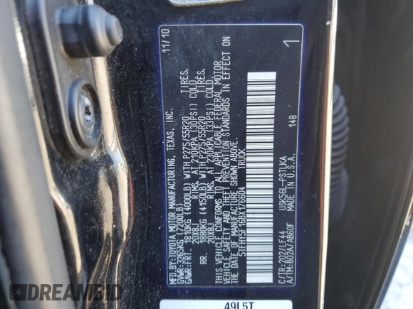 2011 Toyota Tundra 4WD Truck LTD with VIN 5TFHY5F16BX176604, listed as a Copart auction lot 50423865 with 227,778 mi miles and Salvage Title. Bid and sale history available at carsss.com. Image 14.