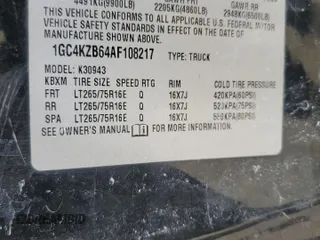 2010 Chevrolet Silverado 3500HD SRW Work Truck with VIN 1GC4KZB64AF108217, listed as a Copart auction lot 45854145 with 288,121 mi miles and Salvage Title. Bid and sale history available at DreamBid. Image 15.