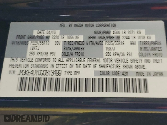2016 Mazda CX-5 Grand Touring with VIN JM3KE4DY0G0813499, listed as a Copart auction lot 54174805 with 116,709 mi miles and Clean Title. Bid and sale history available at carsss.com. Image 13.