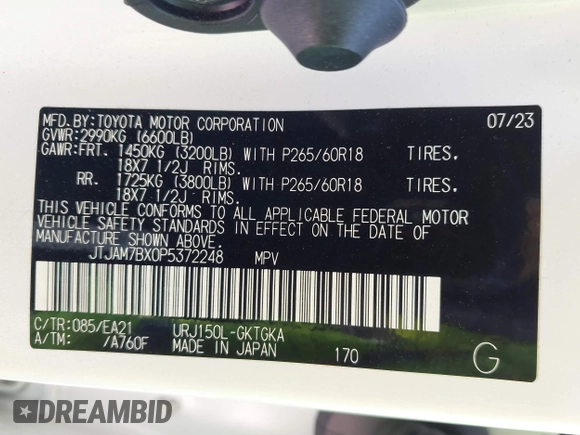 2023 Lexus GX 460 Premium z VIN JTJAM7BX0P5372248, wystawiony jako IAAI lot #41809512 z przebiegiem 13 280 mil mil oraz . Historia ofert i sprzedaży dostępna na DreamBid. Obrazek 9.
