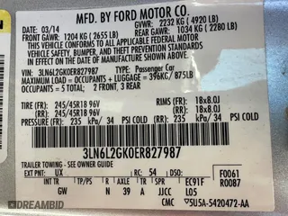 2014 Lincoln MKZ with VIN 3LN6L2GK0ER827987, listed as a Copart auction lot 50353625 with 138,170 mi miles and Clean Title. Bid and sale history available at carsss.com. Image 12.