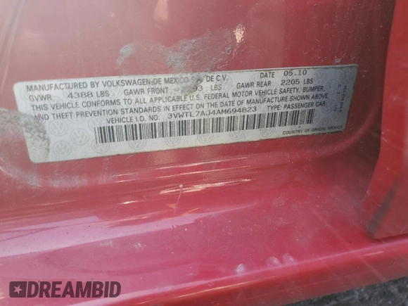 2010 Volkswagen Jetta SportWagen TDI with VIN 3VWTL7AJ4AM694823, listed as a Copart auction lot 70892714 with 268,300 mi miles and Salvage Title. Bid and sale history available at carsss.com. Image 12.