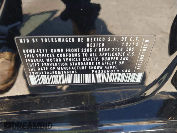 2013 Volkswagen Jetta SE z VIN 3VWDX7AJ8DM256805, wystawiony jako IAAI lot #42457900 z przebiegiem 236 442 mil mil oraz . Historia ofert i sprzedaży dostępna na DreamBid. Obrazek 9.