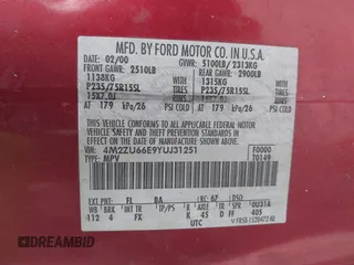 2000 Mercury Mountaineer Convenience с VIN 4M2ZU66E9YUJ31251, выставлен на аукционе IAAI как лот 41490035 с пробегом 310 778 миль миль и . История ставок и продаж доступна на DreamBid. Изображение 9.