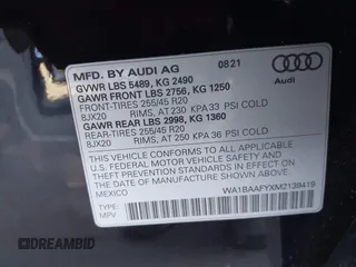 2021 Audi Q5 Premium Plus with VIN WA1BAAFYXM2139419, listed as a IAAI auction lot 41657770 with 40,164 mi miles. Bid and sale history available at carsss.com. Image 9.