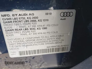 2020 Audi SQ5 Premium Plus with VIN WA1B4AFY6L2016349, listed as a IAAI auction lot 41318772 with 42,124 mi miles and . Bid and sale history available at DreamBid. Image 9.