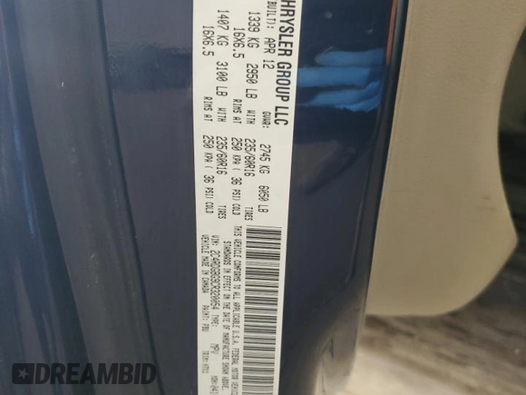 2012 Dodge Grand Caravan SE with VIN 2C4RDGBG9CR320054, listed as a Copart auction lot 55633875 with 180,086 mi miles and Clean Title. Bid and sale history available at DreamBid. Image 13.