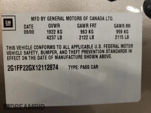 2001 Chevrolet Camaro Z28 z VIN 2G1FP22GX12112874, wystawiony jako Copart lot #70669594 z przebiegiem 58 773 mil mil oraz Szkoda całkowita • Salvage title. Historia ofert i sprzedaży dostępna na DreamBid. Obrazek 12.