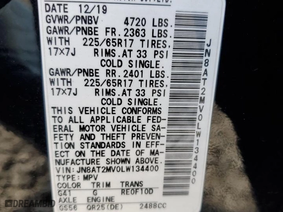 2020 Nissan Rogue SV with VIN JN8AT2MV0LW134400, listed as a Copart auction lot 52000415 with 76,332 mi miles and Salvage Title. Bid and sale history available at carsss.com. Image 13.