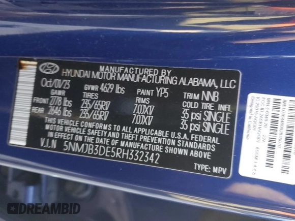 2024 Hyundai Tucson SEL with VIN 5NMJB3DE5RH332342, listed as a Copart auction lot 42208235 with 17,756 mi miles and Salvage Title. Bid and sale history available at carsss.com. Image 12.