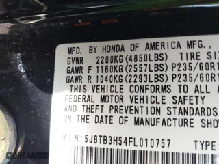 2015 Acura RDX Tech Pkg with VIN 5J8TB3H54FL010757, listed as a IAAI auction lot 41557233 with 108,935 mi miles. Bid and sale history available at carsss.com. Image 9.