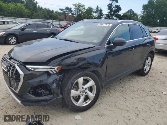 2019 Audi Q3 Premium Plus with VIN WA1BECF31K1082406, listed as a Copart auction lot 58633173 with 7,619 mi miles. Bid and sale history available at carsss.com. Image 1.