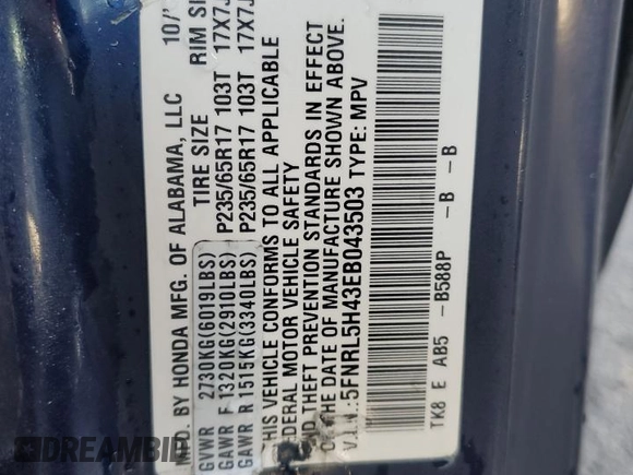 2014 Honda Odyssey EX with VIN 5FNRL5H43EB043503, listed as a Copart auction lot 50392205 with 110,095 mi miles and Salvage Title. Bid and sale history available at carsss.com. Image 13.